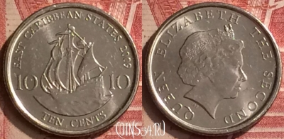 Восточные Карибы 10 центов 2009 года, KM# 37a, 052n-100 ♛