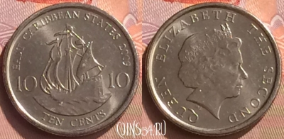 Восточные Карибы 10 центов 2009 года, KM# 37a, 076o-143