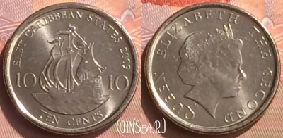 Восточные Карибы 10 центов 2009 года, KM# 37a, 078o-104