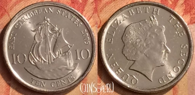 Восточные Карибы 10 центов 2009 года, KM# 37a, 096n-134