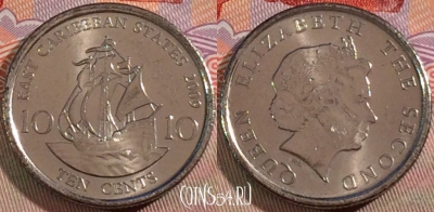 Восточные Карибы 10 центов 2009 года, KM# 37a, 132a-077