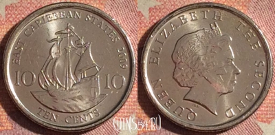 Восточные Карибы 10 центов 2009 года, KM# 37a, 201i-001