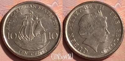 Восточные Карибы 10 центов 2009 года, KM# 37a, 229n-046