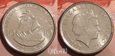 Восточные Карибы 10 центов 2009 года, KM# 37a, 245a-139