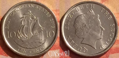 Восточные Карибы 10 центов 2009 года, KM# 37a, 329n-084