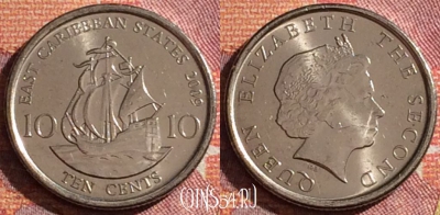 Восточные Карибы 10 центов 2009 года, KM# 37a, 348-103