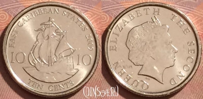 Восточные Карибы 10 центов 2009 года, KM# 37a, 369k-008