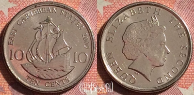 Восточные Карибы 10 центов 2009 года, KM# 37a, 374-045