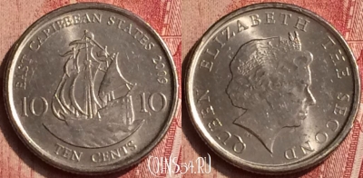 Восточные Карибы 10 центов 2009 года, KM# 37a, 405-139
