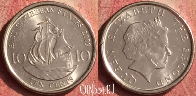 Восточные Карибы 10 центов 2009 года, KM# 37a, 405n-024