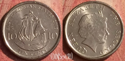 Восточные Карибы 10 центов 2009 года, KM# 37a, 406n-126