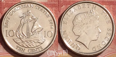 Восточные Карибы 10 центов 2014 года, KM# 37a, 173l-047