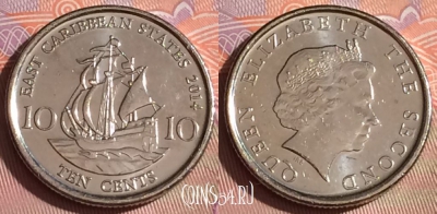 Восточные Карибы 10 центов 2014 года, KM# 37a, 262c-021