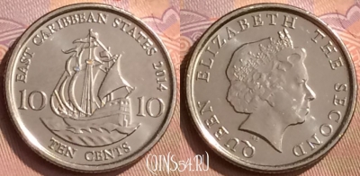 Восточные Карибы 10 центов 2014 года, KM# 37a, 444-033