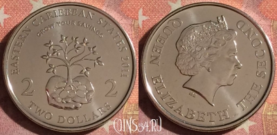 Восточные Карибы 2 доллара 2011 г., KM# 87, UNC, 061i-095