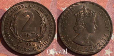 Восточные Карибы 2 цента 1958 года, KM# 3, 346-002