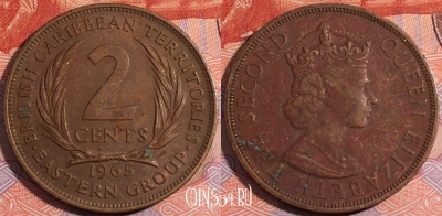 Восточные Карибы 2 цента 1965 года, KM# 3, 181-110