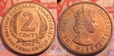 Восточные Карибы 2 цента 1965 года, KM# 3, 244-119
