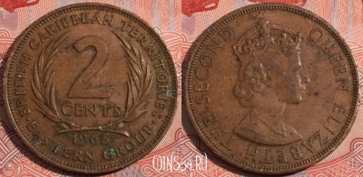 Восточные Карибы 2 цента 1965 года, KM# 3, b080-107