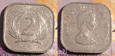 Восточные Карибы 2 цента 1984 года, KM# 11, 189a-058