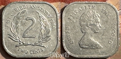 Восточные Карибы 2 цента 1984 года, KM# 11, 437s-107 ♛