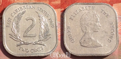 Восточные Карибы 2 цента 1989 года, KM# 11, 265a-098