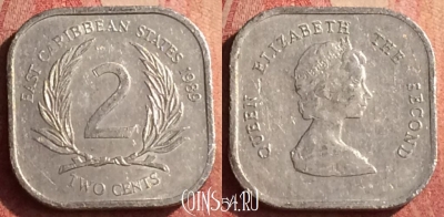 Восточные Карибы 2 цента 1989 года, KM# 11, 405n-029