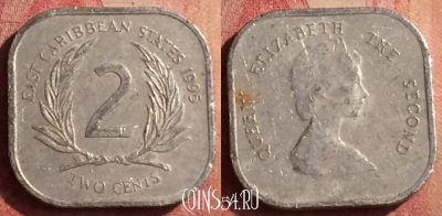 Восточные Карибы 2 цента 1995 года, KM# 11, 411n-127