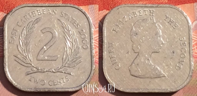 Восточные Карибы 2 цента 2000 года, KM# 11, 076c-024
