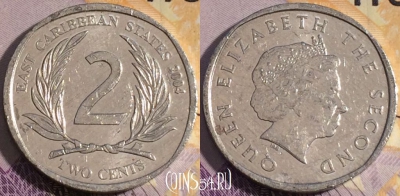 Восточные Карибы 2 цента 2004 года, KM# 35, 186a-064