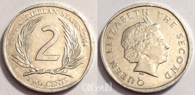 Восточные Карибы 2 цента 2004 года, KM# 35, 070-047b