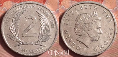 Восточные Карибы 2 цента 2008 года, KM# 35, 210k-032