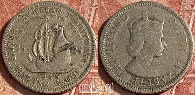 Восточные Карибы 25 центов 1955 года, KM# 6, 058p-065
