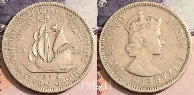 Восточные Карибы 25 центов 1955 года, KM# 6, 166-125
