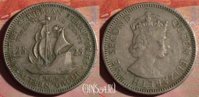 Восточные Карибы 25 центов 1965 года, KM# 6, 120f-133