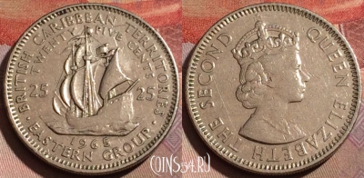 Восточные Карибы 25 центов 1965 года, KM# 6, 184b-044