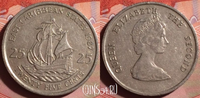 Восточные Карибы 25 центов 1987 года, KM# 14, 135g-106