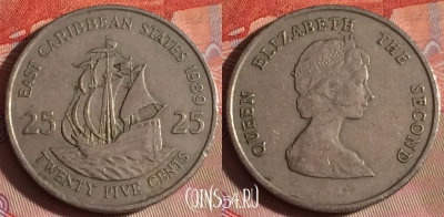 Восточные Карибы 25 центов 1989 года, KM# 14, 071f-089
