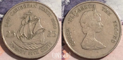 Восточные Карибы 25 центов 1989 года, KM# 14, 174-032