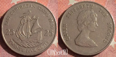 Восточные Карибы 25 центов 1989 года, KM# 14, 377-102
