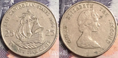 Восточные Карибы 25 центов 1994 года, KM# 14, a082-063