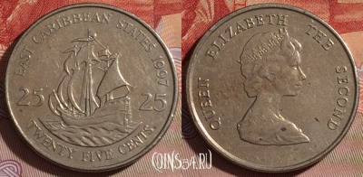 Восточные Карибы 25 центов 1997 года, KM# 14, 080e-019