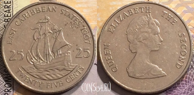 Восточные Карибы 25 центов 1997 года, KM# 14, 151-033