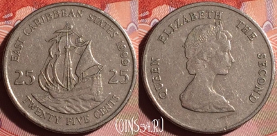Восточные Карибы 25 центов 1999 года, KM# 14, 134g-029