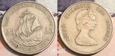 Восточные Карибы 25 центов 1999 года, KM# 14, 166-127