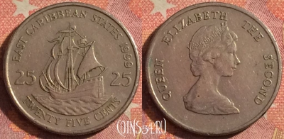 Восточные Карибы 25 центов 1999 года, KM# 14, 376-135