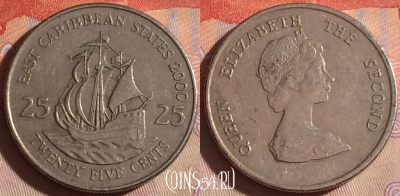 Восточные Карибы 25 центов 2000 года, KM# 14, 090g-137