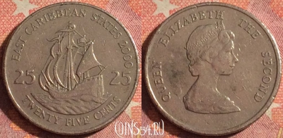 Восточные Карибы 25 центов 2000 года, KM# 14, 377-031