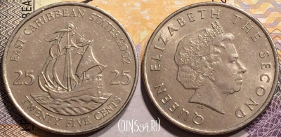 Восточные Карибы 25 центов 2002 года, KM# 38, 139-025
