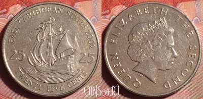 Восточные Карибы 25 центов 2002 года, KM# 38, 164g-111